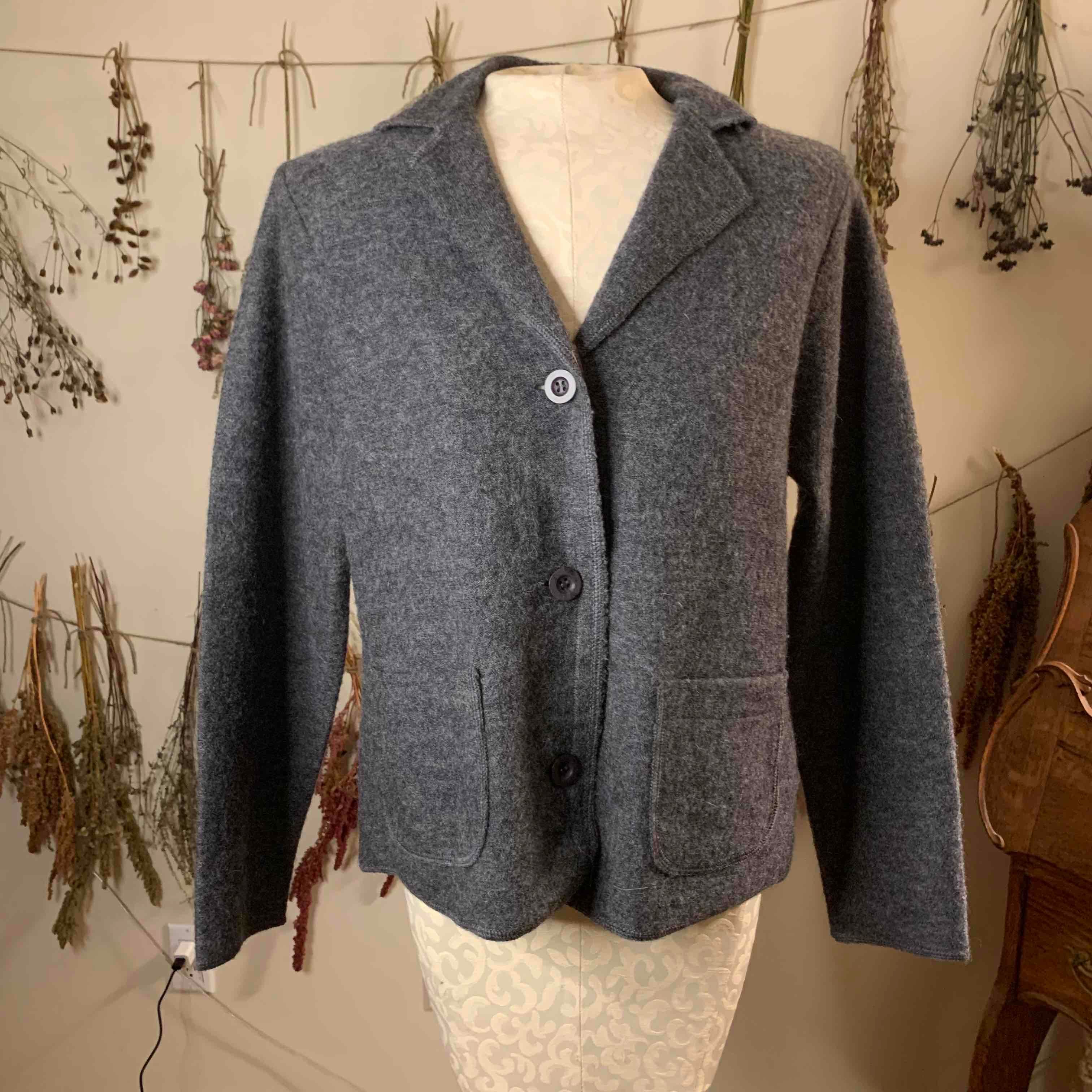 Appleseeds Charcoal Grey 100% Wool Cardigan Blazer Petite Small